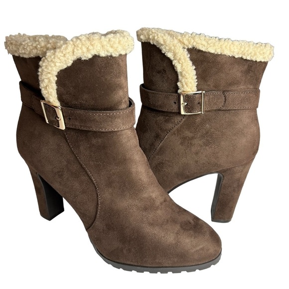 IMPO Oralia Textil Brown Suede Heeled Booties Sz 11 - Picture 3 of 10